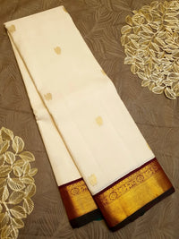 2G Pure Kanjivaram Silk Saree in Cream with Rich Maroon & Gold Zari Peacock Border | Silkmark Certified