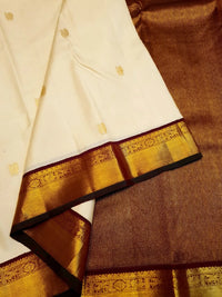 2G Pure Kanjivaram Silk Saree in Cream with Rich Maroon & Gold Zari Peacock Border | Silkmark Certified
