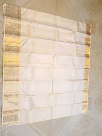 2 Gram Pure Kanjivaram Silk Saree in Cream with Rich Gold Zari Floral Motifs, Broad Zari Border & Traditional Lord Krishna Pallu | Silkmark Certified