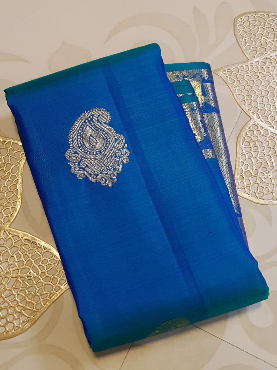 2Gram Pure Kanjivaram Silk Saree - Blue  | Silkmark Certified