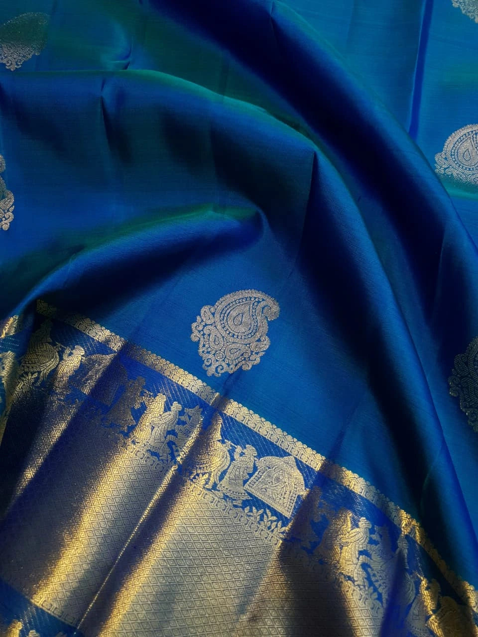 2Gram Pure Kanjivaram Silk Saree - Blue  | Silkmark Certified