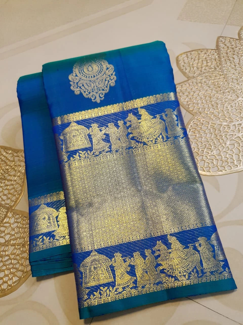 2Gram Pure Kanjivaram Silk Saree - Blue  | Silkmark Certified