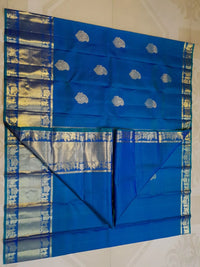 2Gram Pure Kanjivaram Silk Saree - Blue  | Silkmark Certified