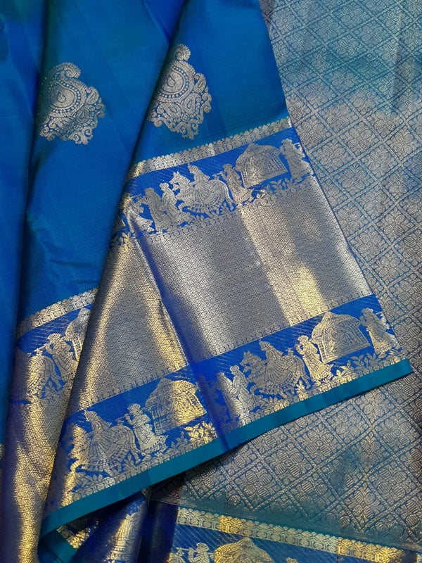 2Gram Pure Kanjivaram Silk Saree - Blue  | Silkmark Certified