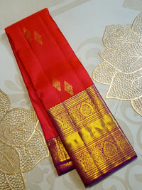 2Gram Pure Kanjivaram Silk Saree - Coral Orange  | Silkmark Certified