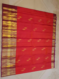 2Gram Pure Kanjivaram Silk Saree - Coral Orange  | Silkmark Certified