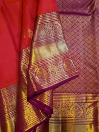 2Gram Pure Kanjivaram Silk Saree - Coral Orange  | Silkmark Certified