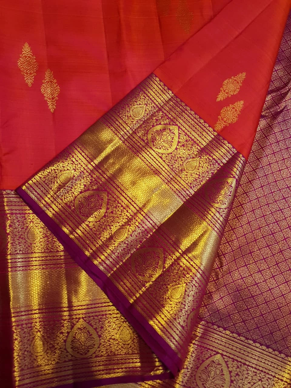 2Gram Pure Kanjivaram Silk Saree - Coral Orange  | Silkmark Certified
