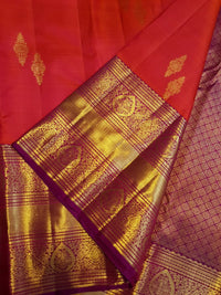 2Gram Pure Kanjivaram Silk Saree - Coral Orange  | Silkmark Certified