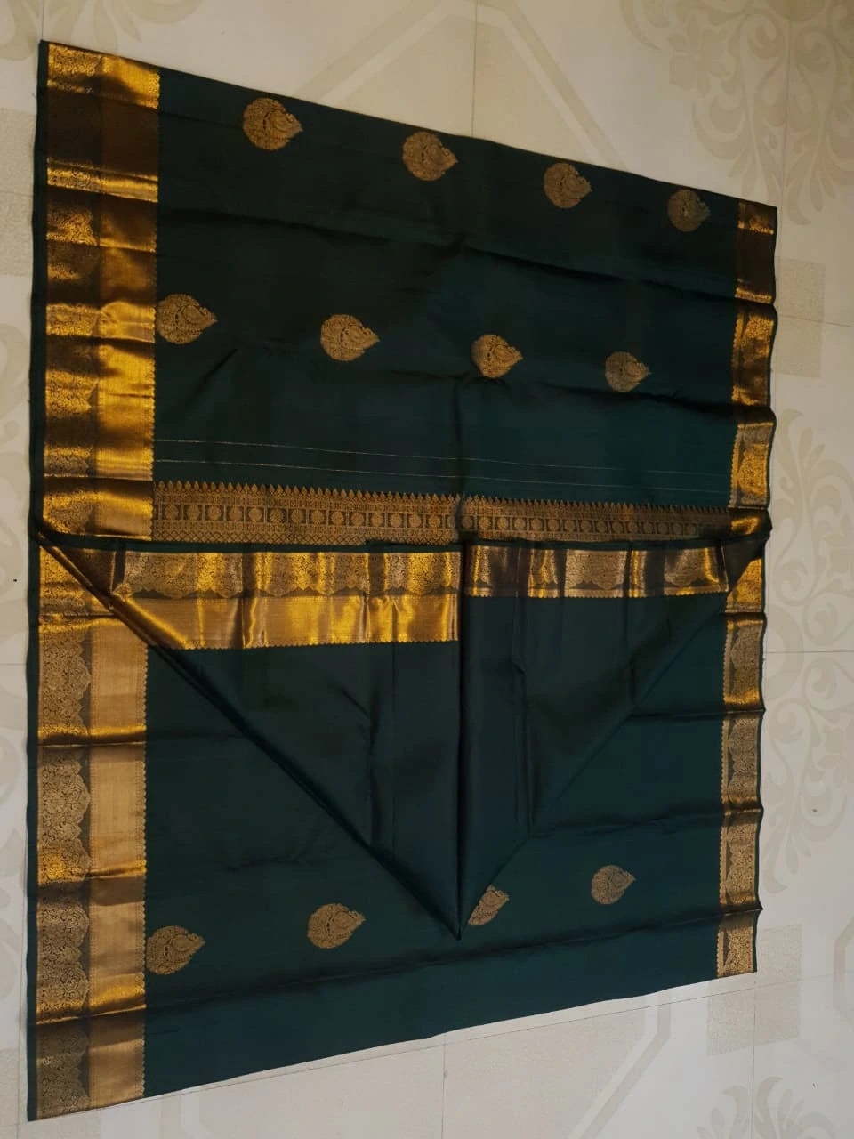 2Gram Pure Kanjivaram Silk Saree - Dark Green  Silkmark Certified