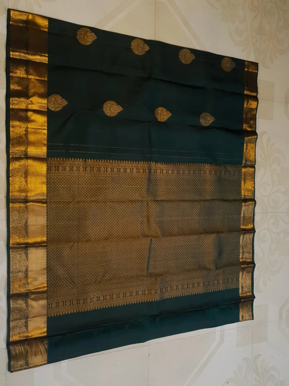 2Gram Pure Kanjivaram Silk Saree - Dark Green  Silkmark Certified