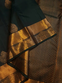 2Gram Pure Kanjivaram Silk Saree - Dark Green  Silkmark Certified