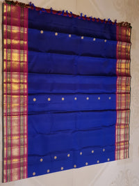 2G Pure Kanjivaram Silk Saree in Royal Blue with Magenta Pink Peacock Zari Border | Silkmark Certified
