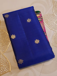 2G Pure Kanjivaram Silk Saree in Royal Blue with Magenta Pink Peacock Zari Border | Silkmark Certified