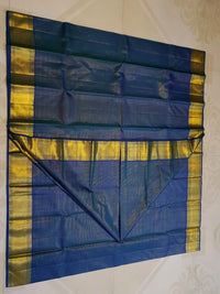2G Pure Zari Kanjivaram Silk Saree in Deep Navy Blue with Rich Gold Zari Border and Traditional Geometric Zari Pallu | Silkmark Certified