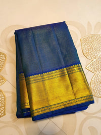 2G Pure Zari Kanjivaram Silk Saree in Deep Navy Blue with Rich Gold Zari Border and Traditional Geometric Zari Pallu | Silkmark Certified