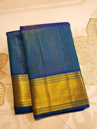 2G Pure Zari Kanjivaram Silk Saree in Deep Navy Blue with Rich Gold Zari Border and Traditional Geometric Zari Pallu | Silkmark Certified