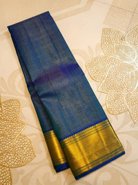 2G Pure Zari Kanjivaram Silk Saree in Deep Navy Blue with Rich Gold Zari Border and Traditional Geometric Zari Pallu | Silkmark Certified