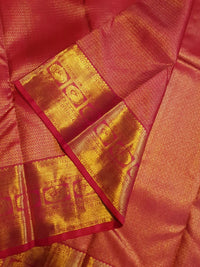 2G Pure Kanjivaram Silk Saree in Rich Red with Traditional Gold Zari Peacock Border and Grand Brocade Pallu | Silkmark Certified