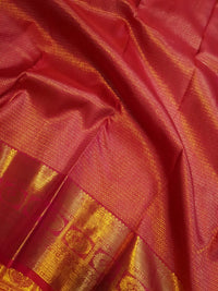 2G Pure Kanjivaram Silk Saree in Rich Red with Traditional Gold Zari Peacock Border and Grand Brocade Pallu | Silkmark Certified