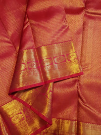 2G Pure Kanjivaram Silk Saree in Rich Red with Traditional Gold Zari Peacock Border and Grand Brocade Pallu | Silkmark Certified