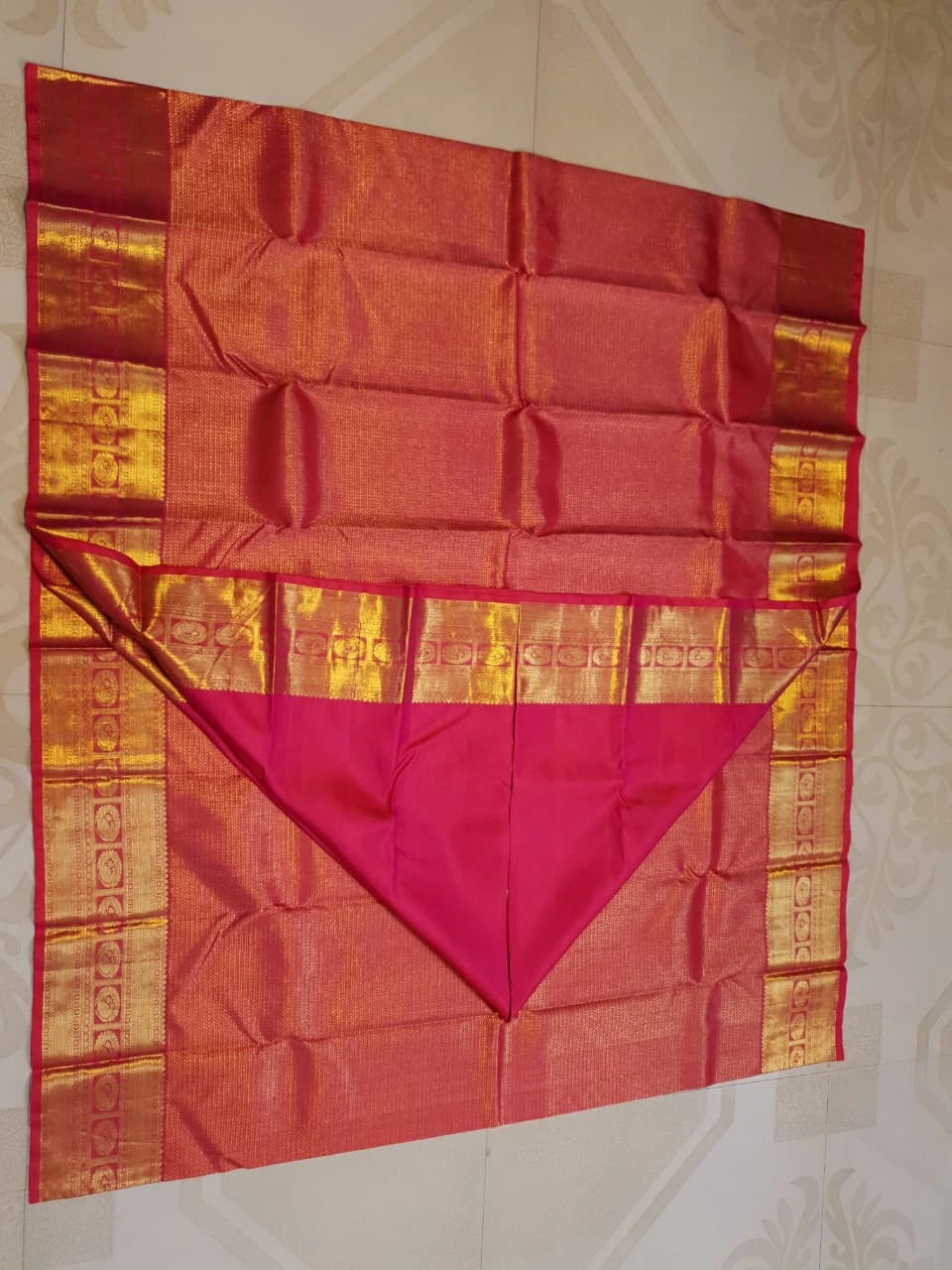 2G Pure Kanjivaram Silk Saree in Rich Red with Traditional Gold Zari Peacock Border and Grand Brocade Pallu | Silkmark Certified