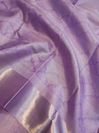 2G Pure Zari Kanjivaram Silk Saree in Lavender Lilac with Silver Zari Floral Motifs and Rich Zari Border | Silkmark Certified