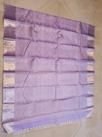 2G Pure Zari Kanjivaram Silk Saree in Lavender Lilac with Silver Zari Floral Motifs and Rich Zari Border | Silkmark Certified