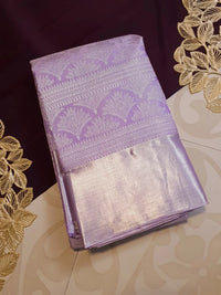 2G Pure Zari Kanjivaram Silk Saree in Lavender Lilac with Silver Zari Floral Motifs and Rich Zari Border | Silkmark Certified