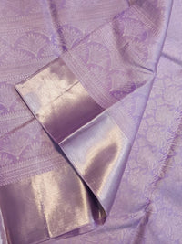 2G Pure Zari Kanjivaram Silk Saree in Lavender Lilac with Silver Zari Floral Motifs and Rich Zari Border | Silkmark Certified