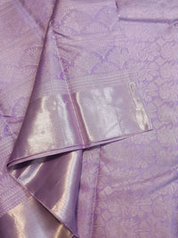 2G Pure Zari Kanjivaram Silk Saree in Lavender Lilac with Silver Zari Floral Motifs and Rich Zari Border | Silkmark Certified