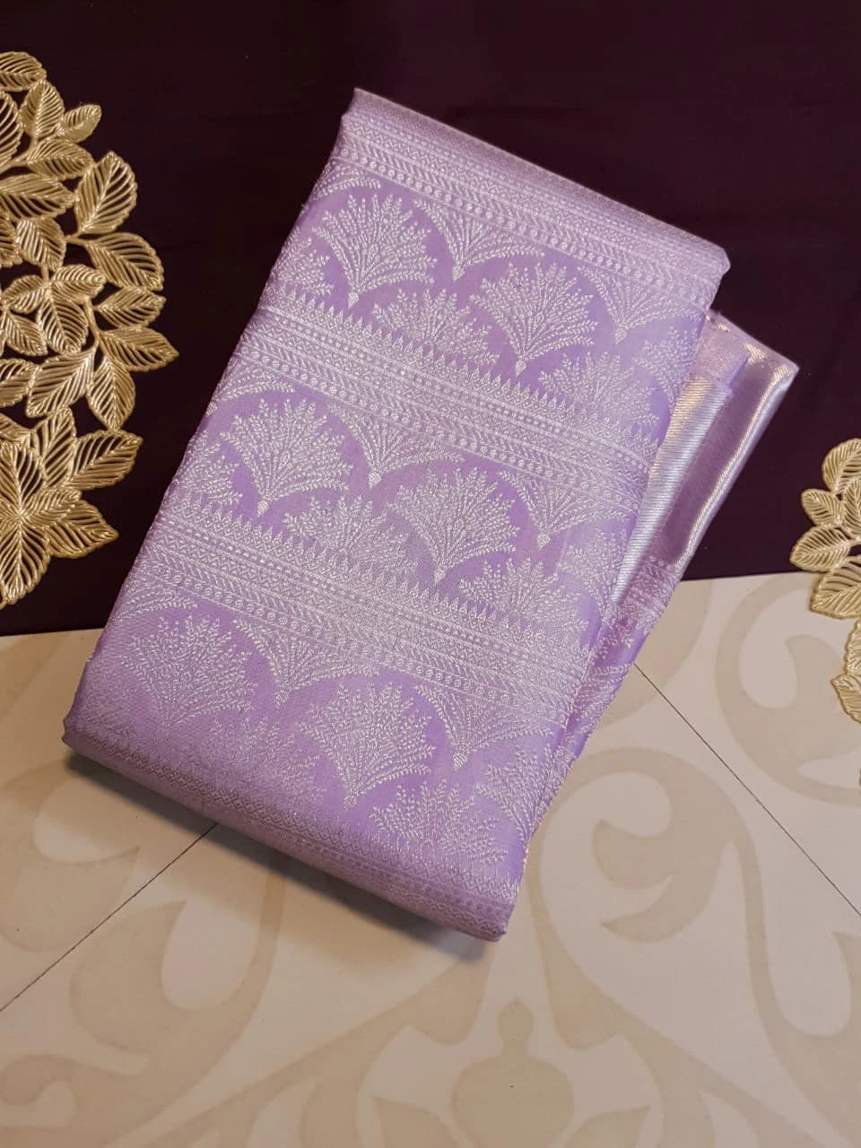 2G Pure Zari Kanjivaram Silk Saree in Lavender Lilac with Silver Zari Floral Motifs and Rich Zari Border | Silkmark Certified