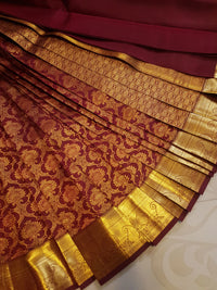 2G Pure Kanjivaram Silk Saree in Deep Maroon with Rich Gold Floral Brocade and Diamond Pattern Pallu | Silkmark Certified