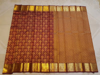 2G Pure Kanjivaram Silk Saree in Deep Maroon with Rich Gold Floral Brocade and Diamond Pattern Pallu | Silkmark Certified
