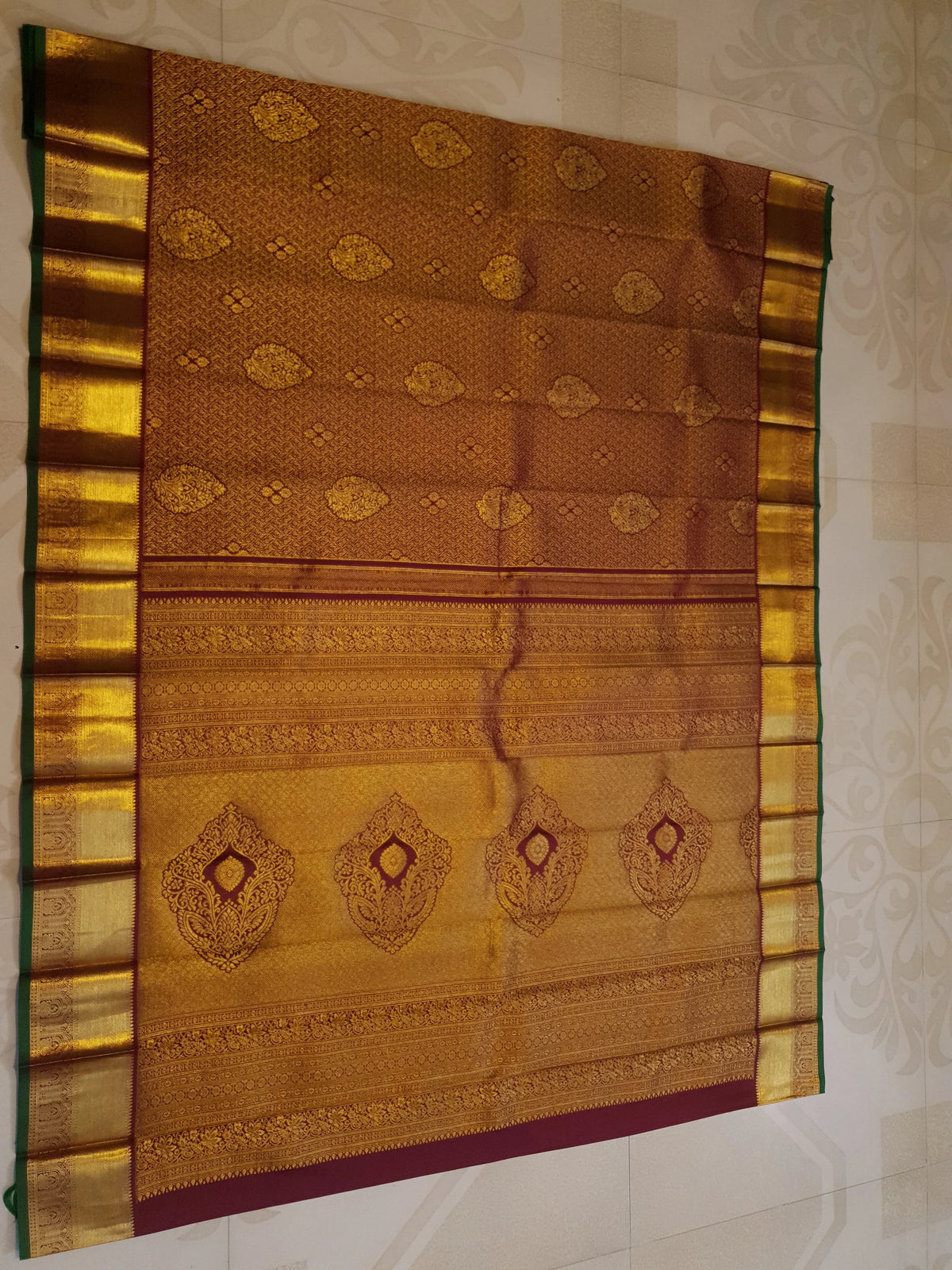 2G  Pure Kanjivaram Silk Saree in Deep Maroon with Rich Gold Brocade, Paisley Buttas and Grand Zari Pallu | Silkmark Certified