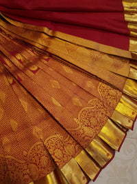 2G Pure Kanjivaram Silk Saree in Deep Maroon with Rich Gold Brocade Floral Paisley Pallu and Traditional Motifs | Silkmark Certified