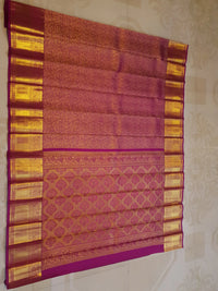 2G Pure  Kanjivaram Silk Saree in Magenta Pink with Rich Antique Gold Zari Border and Floral Brocade Pallu | Silkmark Certified
