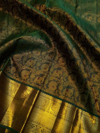 2G Pure  Kanjivaram Silk Saree in Deep Bottle Green with Antique Gold Elephant Butta and Rich Zari Border | Silkmark Certified