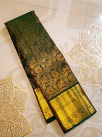 2G Pure  Kanjivaram Silk Saree in Deep Bottle Green with Antique Gold Elephant Butta and Rich Zari Border | Silkmark Certified