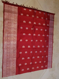 2G Pure Kanjivaram Silk Saree in Rich Red with Silver Zari Peacock Buttas and Intricate Floral Brocade Pallu | Silkmark Certified