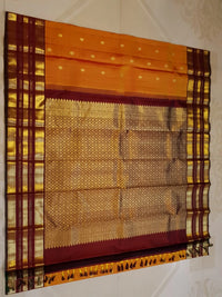 2G Pure Kanjivaram Silk Saree in Mustard Yellow with Maroon Border & Rich Gold Zari | Silkmark Certified