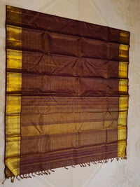 2G Pure Kanjivaram Silk Saree in Rich Chocolate Brown with Traditional Gold Zari Border and Elegant Zari Pallu | Silkmark Certified