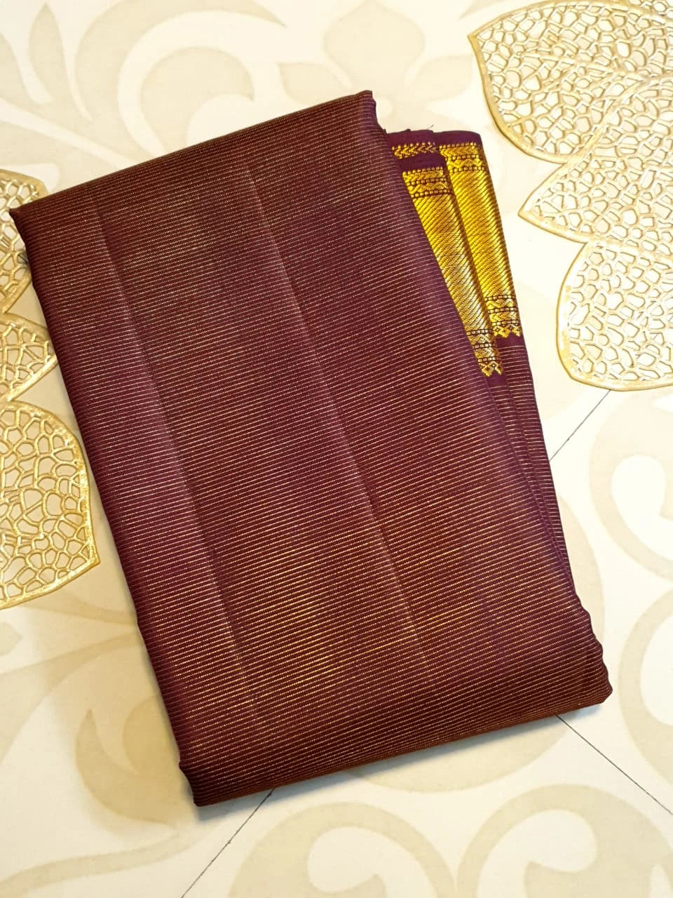 2G Pure Kanjivaram Silk Saree in Rich Chocolate Brown with Traditional Gold Zari Border and Elegant Zari Pallu | Silkmark Certified