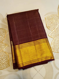 2G Pure Kanjivaram Silk Saree in Rich Chocolate Brown with Traditional Gold Zari Border and Elegant Zari Pallu | Silkmark Certified