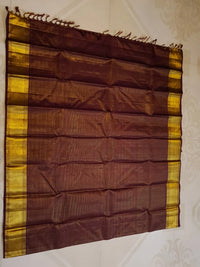 2G Pure Kanjivaram Silk Saree in Rich Chocolate Brown with Traditional Gold Zari Border and Elegant Zari Pallu | Silkmark Certified