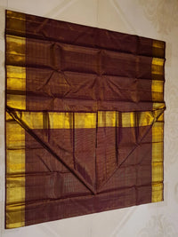 2G Pure Kanjivaram Silk Saree in Rich Chocolate Brown with Traditional Gold Zari Border and Elegant Zari Pallu | Silkmark Certified