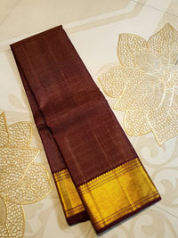 2G Pure Kanjivaram Silk Saree in Rich Chocolate Brown with Traditional Gold Zari Border and Elegant Zari Pallu | Silkmark Certified