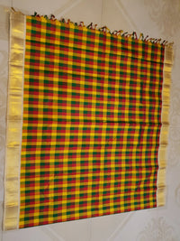 2G Pure Kanjivaram Silk Saree in Multicolour Checks with Rich Gold Zari Border | Silkmark Certified