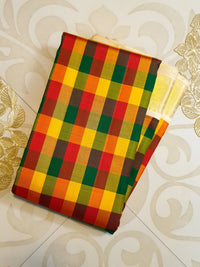 2G Pure Kanjivaram Silk Saree in Multicolour Checks with Rich Gold Zari Border | Silkmark Certified