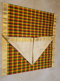 2G Pure Kanjivaram Silk Saree in Multicolour Checks with Rich Gold Zari Border | Silkmark Certified